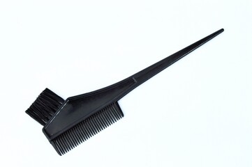 Hair Dyeing Kit Black Tint Brush and Comb on White Background Beauty Tools.
