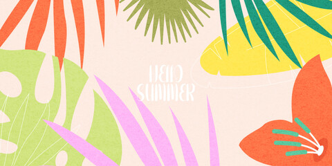 Creative concept of summer bright with abstract tropical leave background. Modern art  pattern minimalist style design. Suit for poster, cover, banner, web
