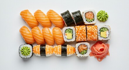 Assorted Sushi on White Background