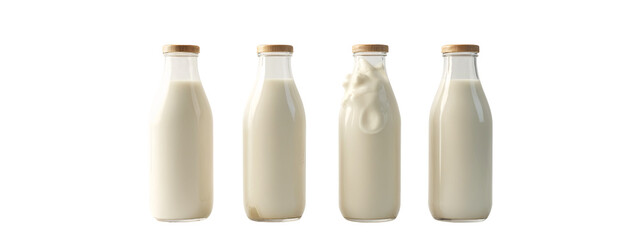 A   three bottles  milk on a white background.