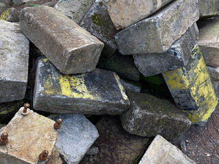Pile of left over concrete block, concrete masonry blocks, messy arrangement