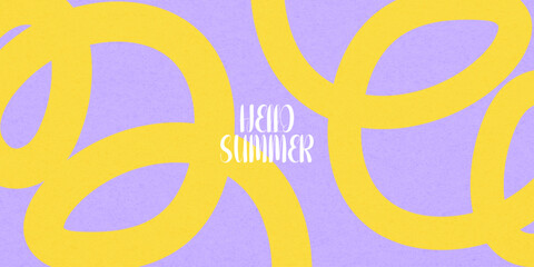 Summer horizontal abstract background with bright yellow hand drawn line pattern. Modern art minimalist style design template. Suit for poster, cover, banner, web
