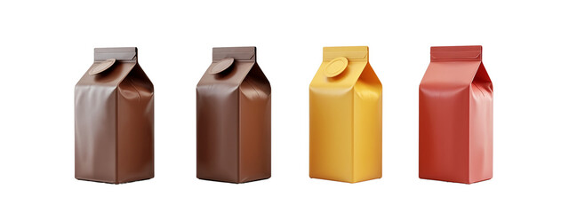 A row  four different colored bags  cfee on a white background.