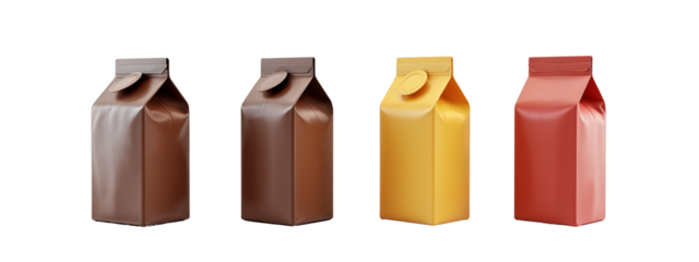 A row  four different colored bags  cfee on a white background.