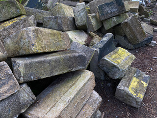 Pile of left over concrete block, concrete masonry blocks, messy arrangement