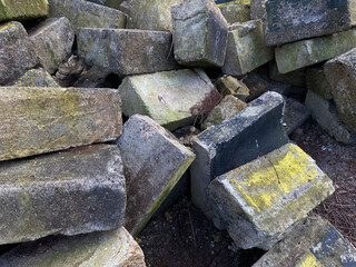 Pile of left over concrete block, concrete masonry blocks, messy arrangement