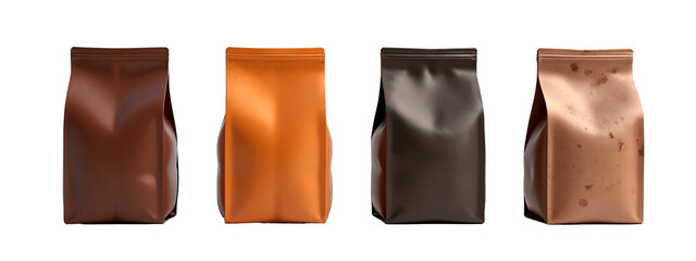 A row  four different colored bags  cfee on a white background.