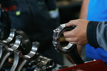 Process of assembling of engine, close up