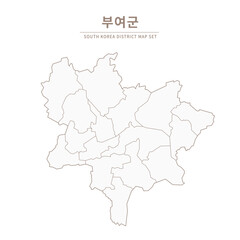 Buyeo-gun map, Line Map of Local Cities in Chungcheongbuk-do and Chungcheongnam-do, South Korea