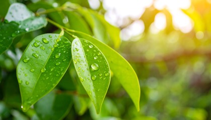 Close-up of dewy green leaves