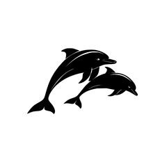 Fototapeta premium Two black dolphins swimming