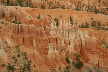 Giant rock spire and natural red rock hoodoos in Navajo Trail and combination loop at Bryce Canyon National Park Utah in summer