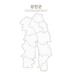 Gangjin-gun map, Line Map Illustration of Local Cities in Jeollanam-do and Jeollabuk-do, South Korea