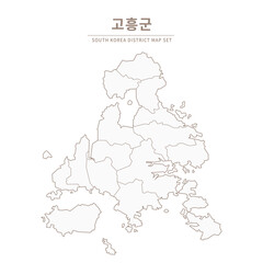 Goheung-gun map, Line Map Illustration of Local Cities in Jeollanam-do and Jeollabuk-do, South Korea