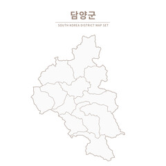 Damyang-gun map,  Line Map Illustration of Local Cities in Jeollanam-do and Jeollabuk-do, South Korea