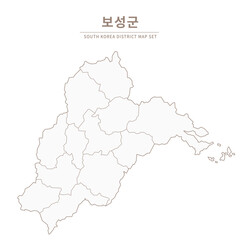 Boseong-gun map, Line Map Illustration of Local Cities in Jeollanam-do and Jeollabuk-do, South Korea
