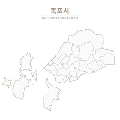 Mokpo-si map, Line Map Illustration of Local Cities in Jeollanam-do and Jeollabuk-do, South Korea