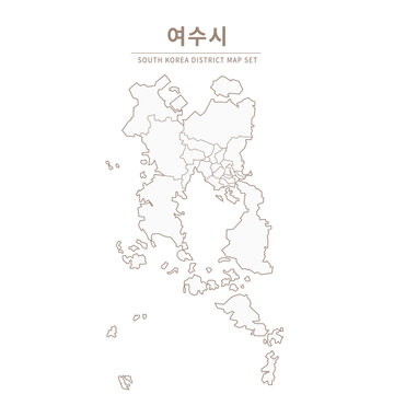 Yeosu-si map, Line Map Illustration of Local Cities in Jeollanam-do and Jeollabuk-do, South Korea
