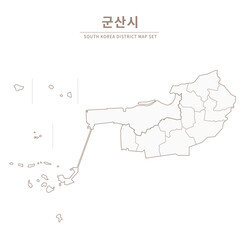 gusan-si map. Line Map Illustration of Local Cities in Jeollanam-do and Jeollabuk-do, South Korea