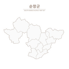 sunchang-gun map. Line Map Illustration of Local Cities in Jeollanam-do and Jeollabuk-do, South Korea