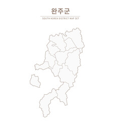 wangju-gun map. Line Map Illustration of Local Cities in Jeollanam-do and Jeollabuk-do, South Korea