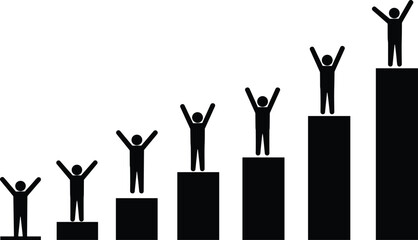 Silhouette of people celebrating success, growth chart concept, personal development, motivation, 