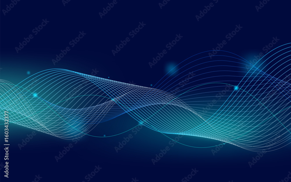 Fototapete technology background abstract with shinning wave lines modern background trendy vector