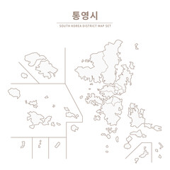 Naklejka premium Tongyeong-si Line Map. Illustration of Local Cities in Gyeongsang-do, South Korea