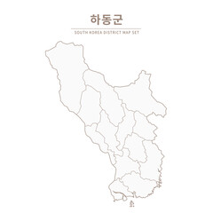 Obraz premium Hadong-gun Line Map. Illustration of Local Cities in Gyeongsang-do, South Korea