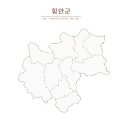 Obraz premium Haman-gun Line Map. Illustration of Local Cities in Gyeongsang-do, South Korea