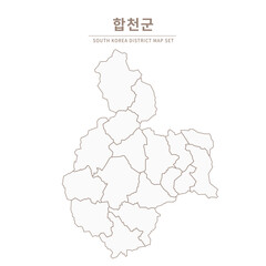 Fototapeta premium Hapcheon-gun Line Map. Illustration of Local Cities in Gyeongsang-do, South Korea