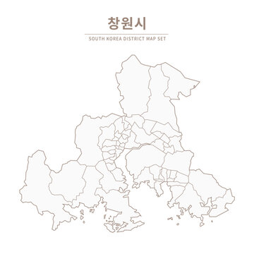 Changwon-si Line Map. Illustration of Local Cities in Gyeongsang-do, South Korea