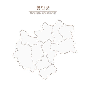 Haman-gun Line Map. Illustration of Local Cities in Gyeongsang-do, South Korea