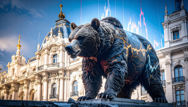 Bear Silhouette in Shadow Over Market Graph. Economy Concept. Generated Image