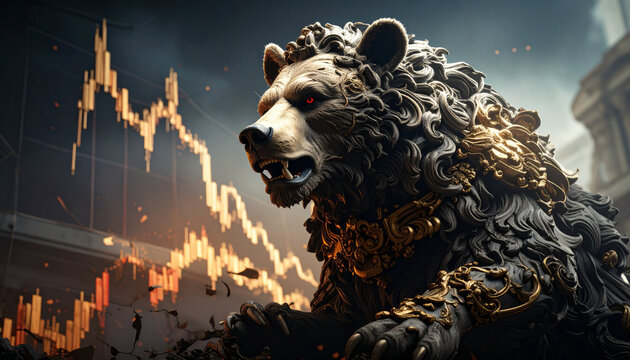 Bear Silhouette in Shadow Over Market Graph. Economy Concept. Generated Image