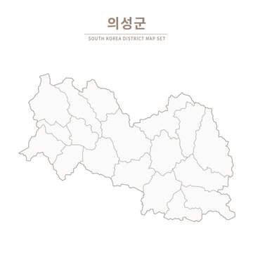 Uiseong-gun Line Map. Illustration of Local Cities in Gyeongsang-do, South Korea