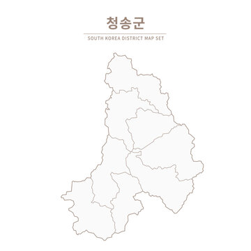 Cheongsong-gun Line Map. Illustration of Local Cities in Gyeongsang-do, South Korea