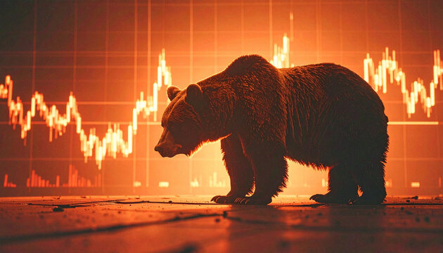 Bear Silhouette in Shadow Over Market Graph. Economy Concept. Generated Image