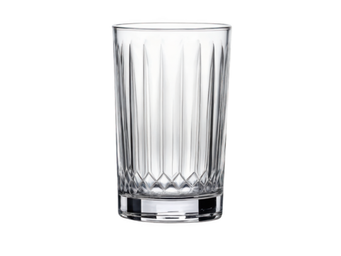 Elegant tall clear glass with vertical ribbed texture isolated on transparent background