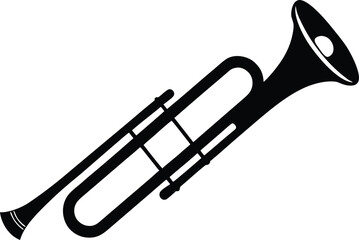 Trombone silhouette, brass instrument icon vector