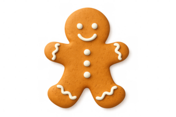 Cheerful gingerbread man cookie standing on clean background, representing festive holiday baking tradition