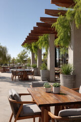 Obraz premium modern stylish outdoor caf that embodies ecofriendliness with nature elements reflecting sustainability