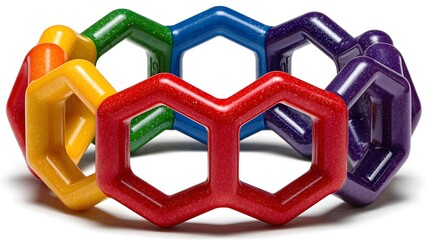 Colorful hexagonal interlocking toy ring.