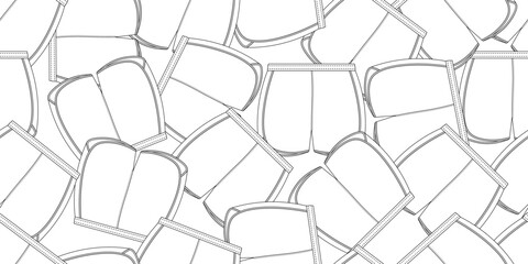Seamless pattern of outline Dolphin shorts in random directions, perfect for coloring or textile design