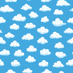 Seamless Cloud Pattern. Blue Sky Cloud Vector Background. Cartoon Cloud Pattern. White Clouds. Sky with Clouds Design. Cute Cloud Wallpaper. Minimal Cloudy Sky Seamless Pattern