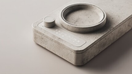 Modern kitchen countertop appliance with a sleek circular toucad interface and digital controls for cooking and food preparation