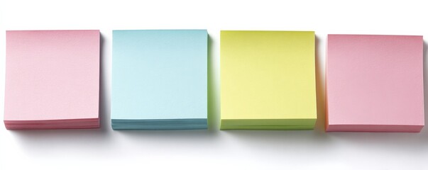 Fototapeta premium Colorful Sticky Note Paper Pads in Pastel Shades for Office Supplies Stationery Organization and Creative Planning