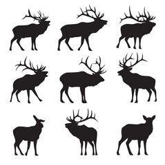 vector illustration of bugling elk silhouette set, Black & White silhouette set