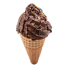 Chocolate ice cream cone, generously topped