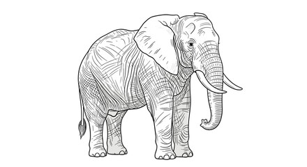 Fototapeta premium An illustration of a full body of an elephant with large ears and tusks standing on a white background